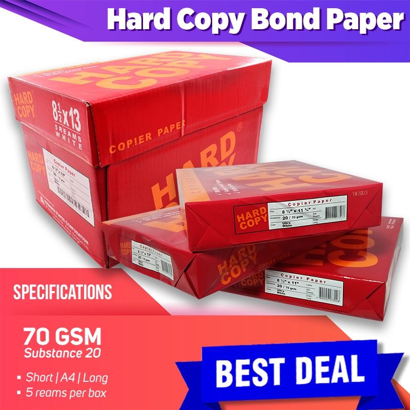 HARD COPY BOND PAPER 70GSM SHORT,A4,LONG 1 ream | Shopee Singapore