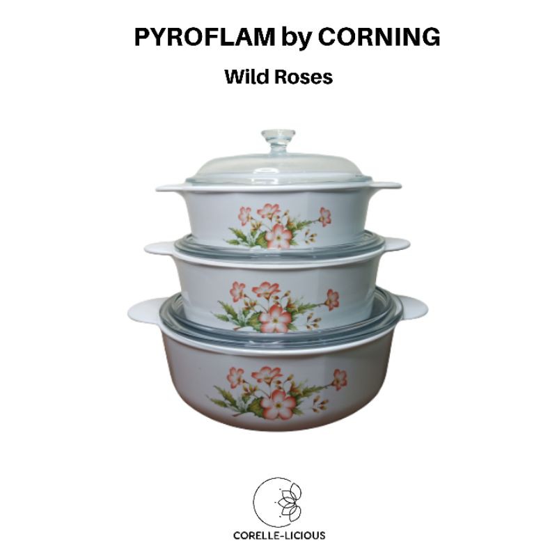 HTF Vintage Pyroflam Corning (CORNINGWARE) Wild Roses casserole set ...