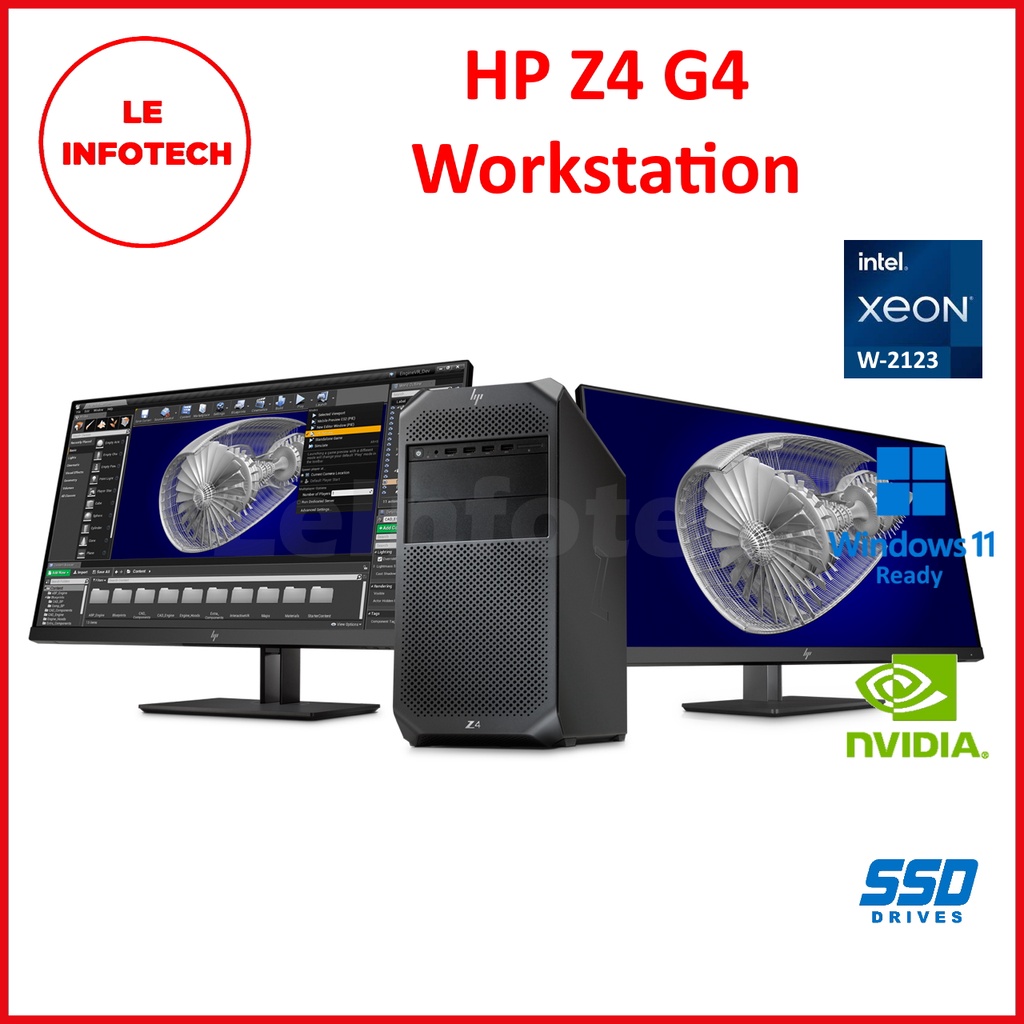 HP Z4 G4 Workstation 4-Core Xeon W2123 3.6GHz 16/32/64GB DDR4 512GB NVMe SSD Quadro 2GB W10Pro Used - Leinfotech