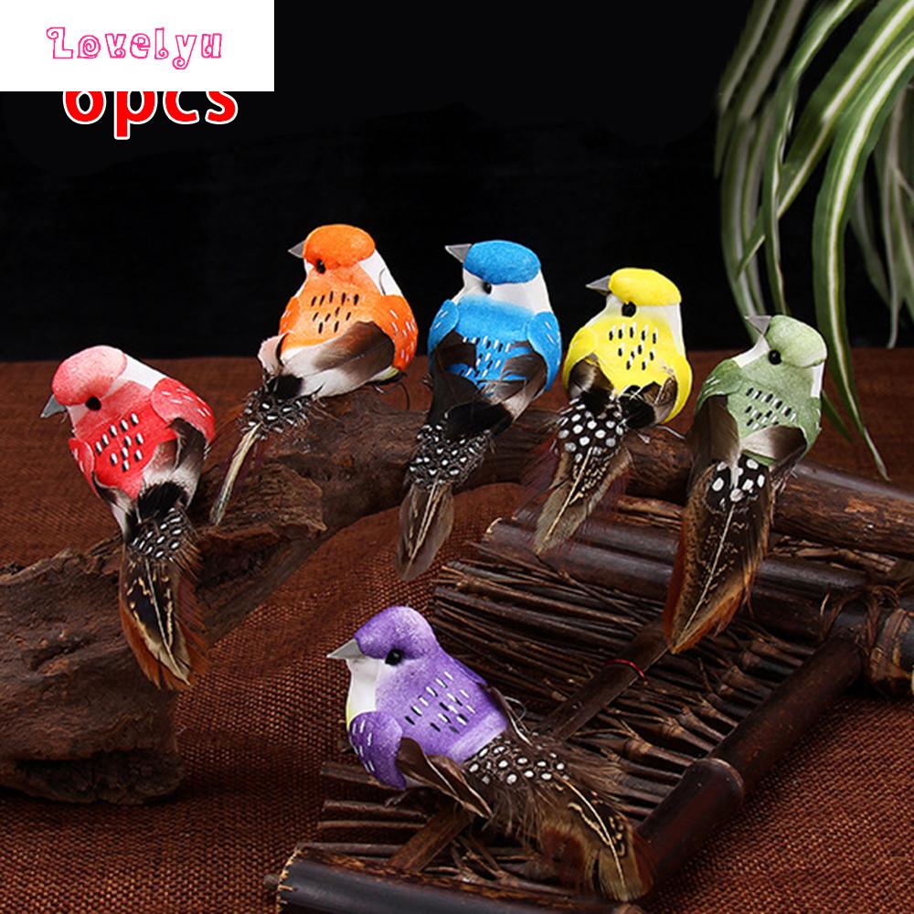 6 pcs Artificial Simulation Birds Decor Feather Birds Craft DIY for Home Ornaments Wedding Decoration Garden  Ornament