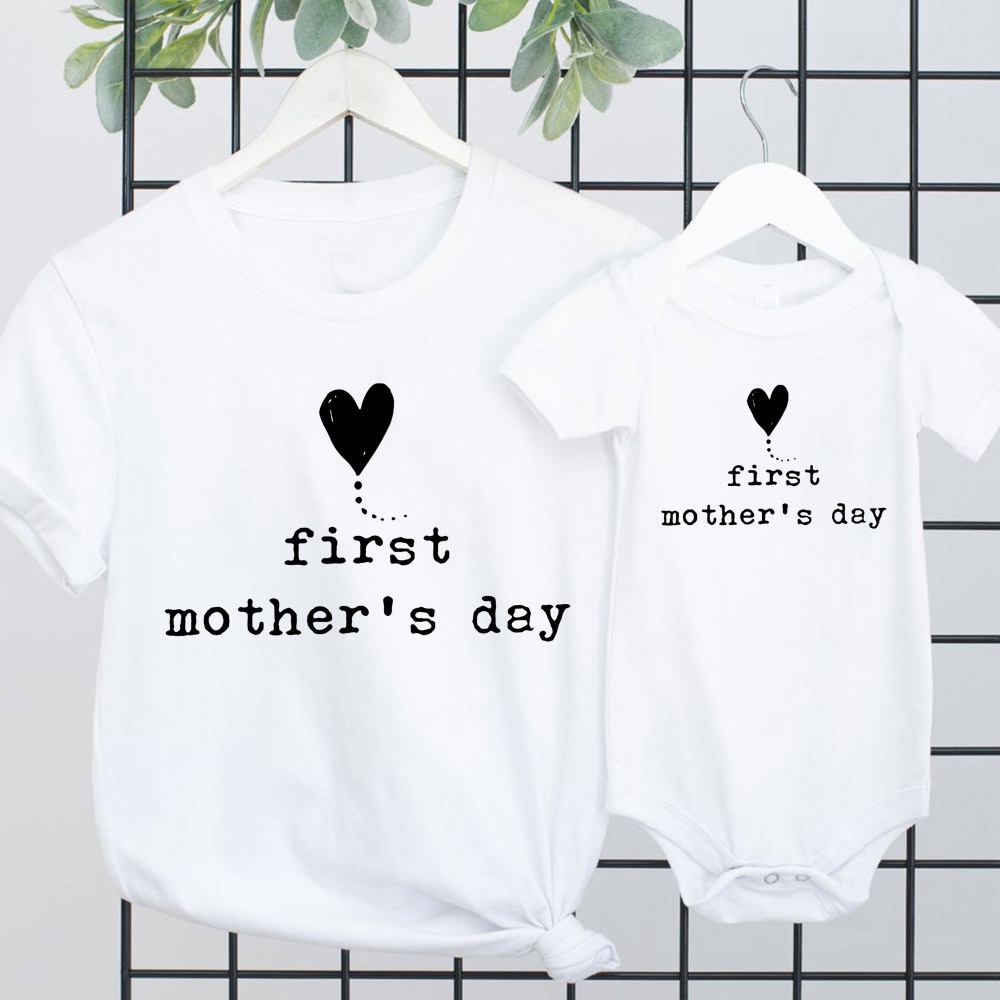First Mother's Day Mom Tshirt Baby Romper Mothers Day Matching Outfit