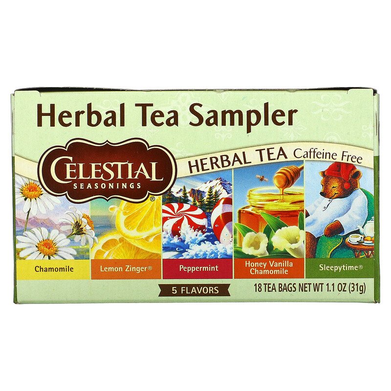 Celestial Seasonings, Herbal Tea Sampler, Caffeine Free, 5 Flavors, 18