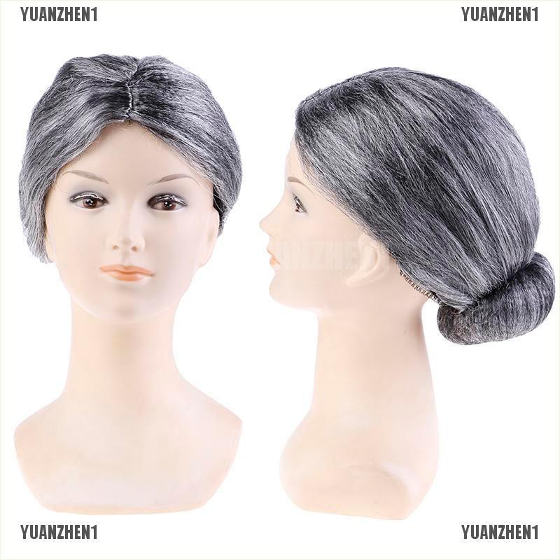 yuanzhen1 Old Lady Grandma Granny Grey Wig Bun Hair Grand Mother Fancy D Shopee Singapore