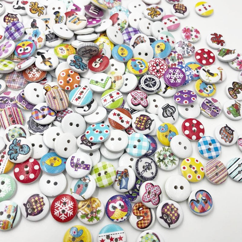 100pcs Mixed Wooden Buttons in Bulk Buttons for Crafts Button Round ...