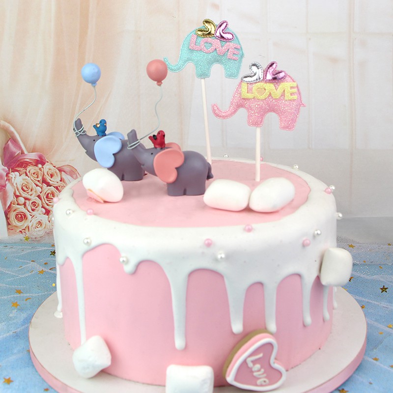 Twin baby elephants fondant cake topper sold