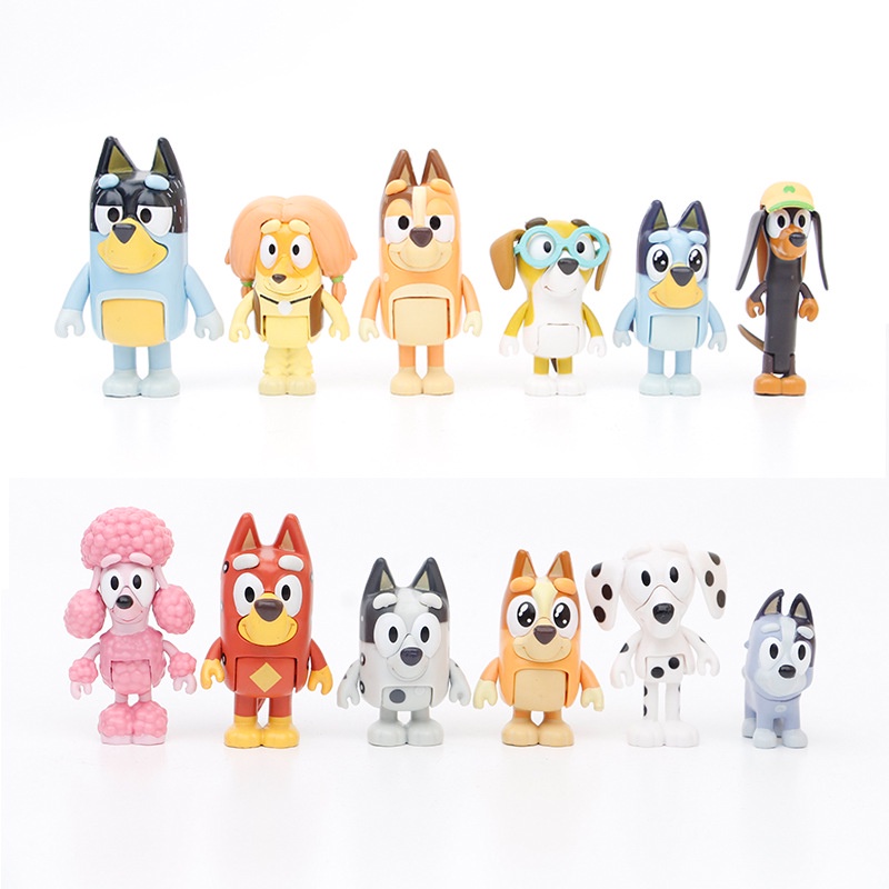 12Pcs/Set 5-8cm Anime Cartoon Bluey and Friends Family Figure Bandit ...