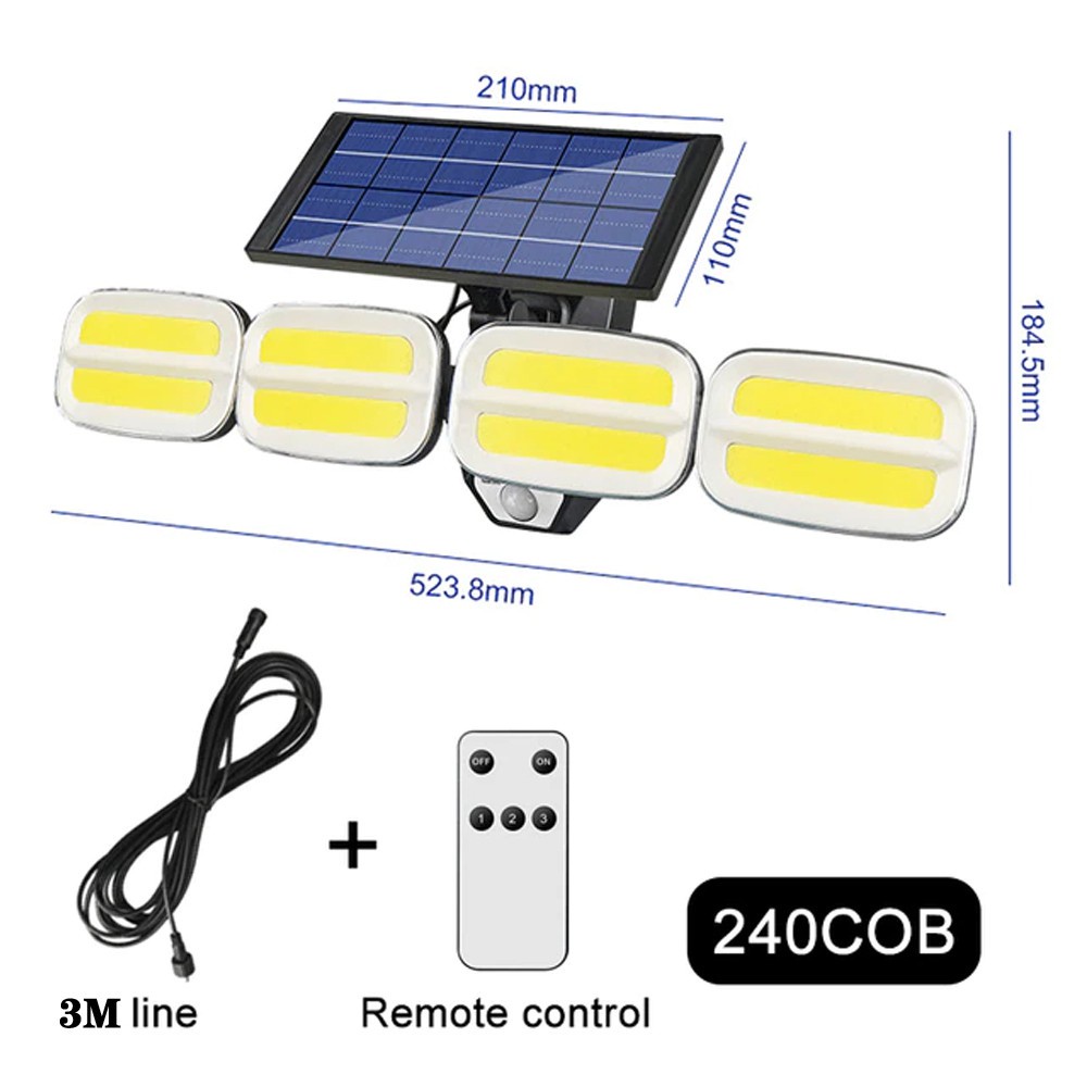 【Auto ON/OFF】Solar Light Outdoor 160COB 3 Modes Remote Control Wall ...