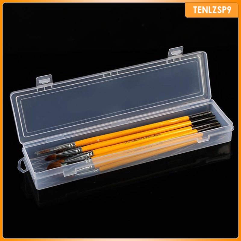 [ Clear Rectangle Storage Box with Hinged Lid Paint Brush Container ...