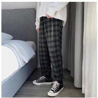 Mens green check on sale trousers