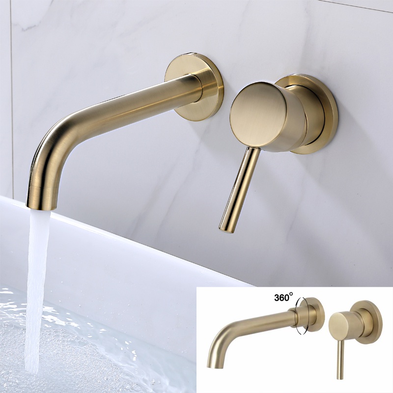 Concealed Basin Faucet In Wall Mounted Hot and Cold Mixer Brushed Gold ...