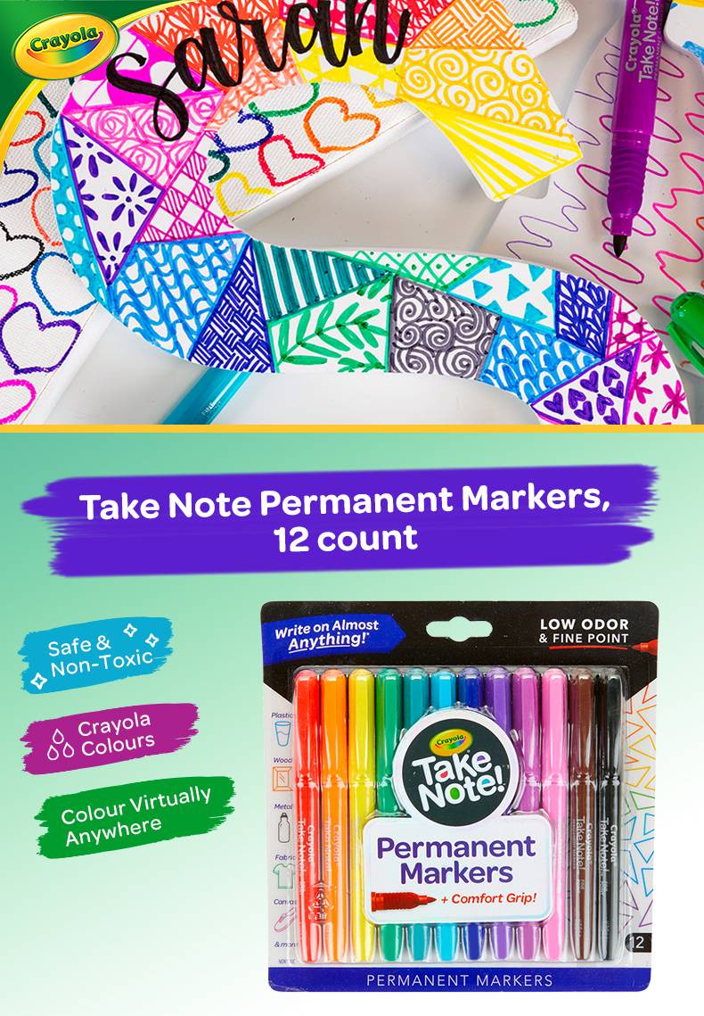 Crayola Take Note Permanent Markers 12 ct, Assorted Colors School ...