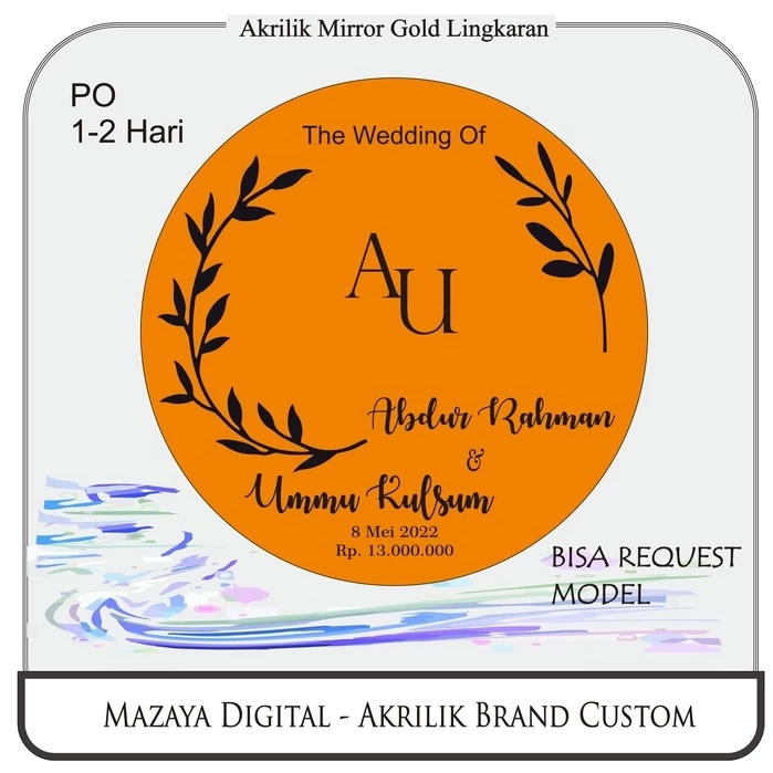 AKRILIK MIRROR GOLD bulat, Custom Nama Dekorasi Mahar - Gambar 4