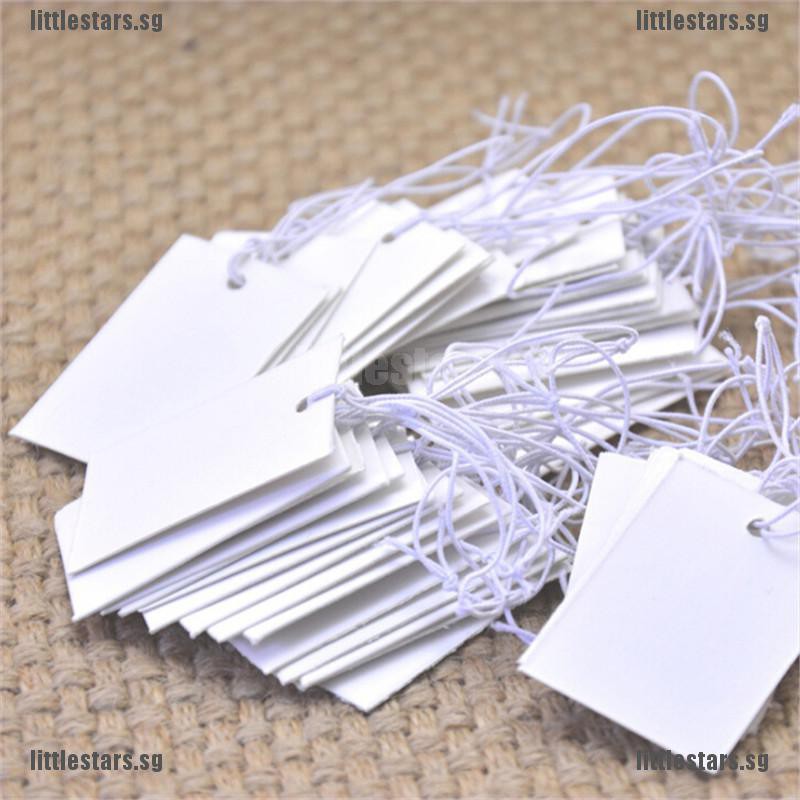 {LUV} 100Pcs White Paper Jewelry Clothes Label Price Tags With Elastic