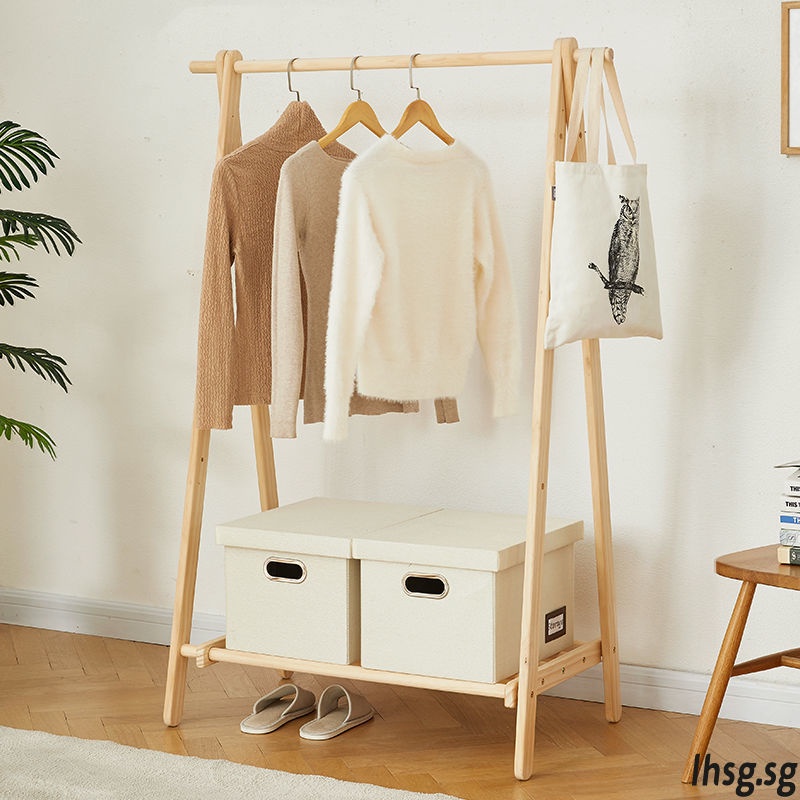 LHSG Solid Wood Clothes Rack Landing Household Clothes Rack Bedroom ...