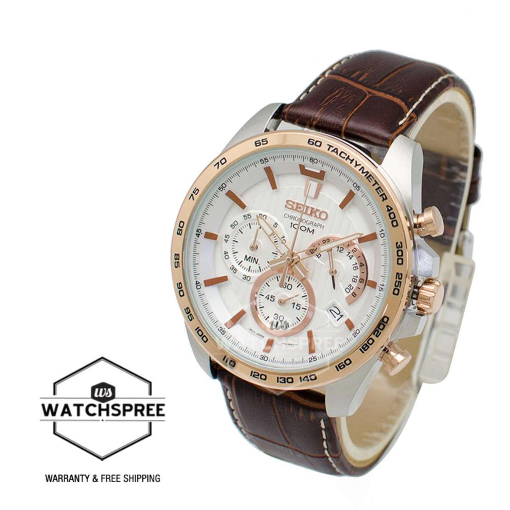 Seiko Chronograph Dark brown Calf Leather Strap Watch SSB306P1 Shopee Singapore
