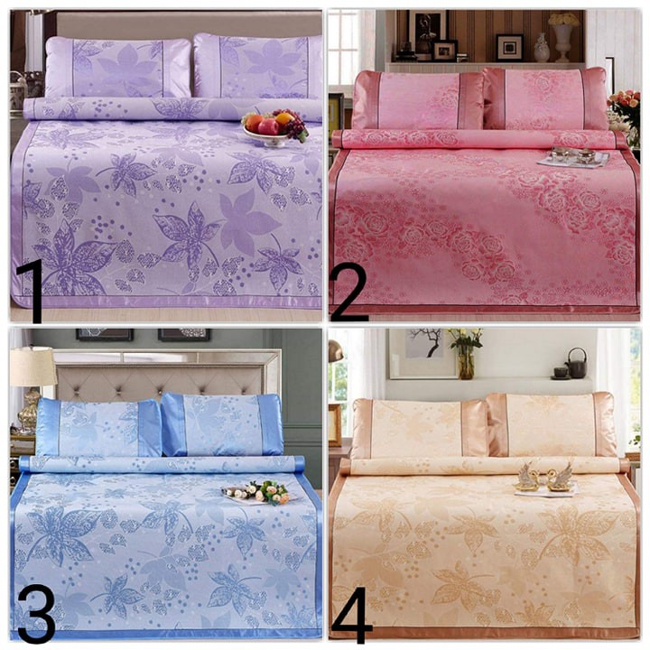 Premium Air-Conditioned Silk Mat with 2 Pillowcases (Random Patterns ...