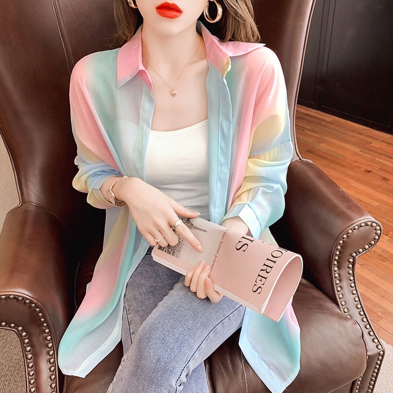 Sunscreen Clothing Women 2022 thin Style ice silk rainbow cardigan Jacket Outdoor Breathable All-Match Prevent bask Inence Tang paragraph 2022 coa0714