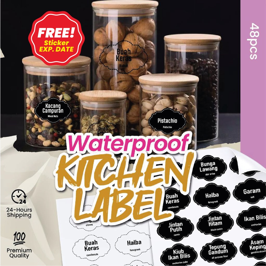 48 Pcs Transparent Label Sticker Kitchen / Label Sticker Dapur | Shopee ...