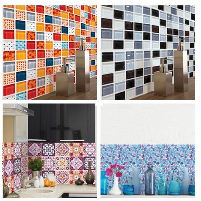 1 set / 6pcs Marble Bricks Printed Wallpaper Mosaic Pattern Tile ...