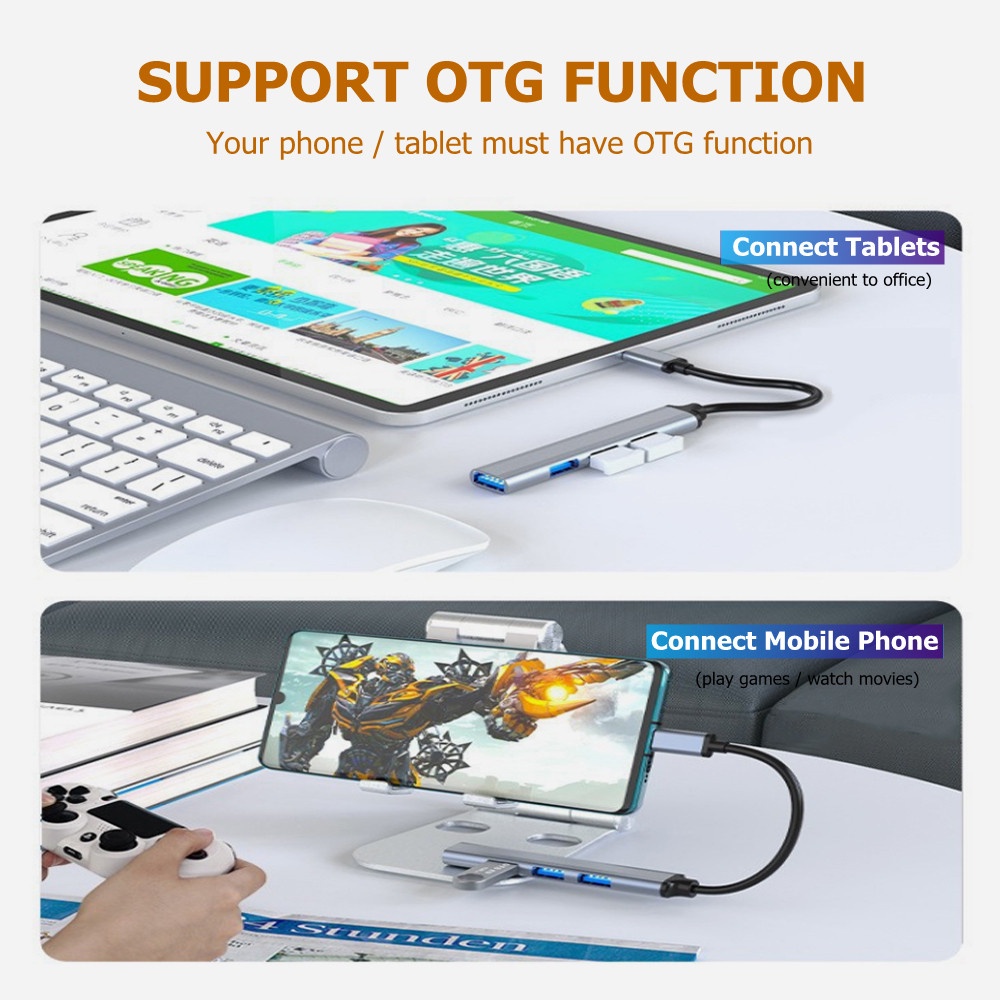 Mini USB Hub Extensions 4 Ports USB Splitter Multiport 3.0 2.0 Adapter ...