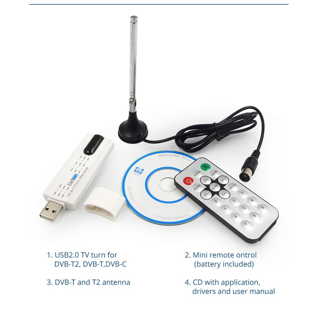 Digital DVB t2 tv stick Tuner with antenna Remote HD TV Receiver for DVB -T2/DVB-C/FM/DAB/SDR USB TV Stick FreeTV | Shopee Singapore
