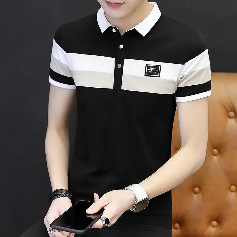 Men's Polo Shirt Short-sleeved t-shirt Korean Lapel Trend Casual Tops Fashion Clothing Plus Size Kemeja lelaki