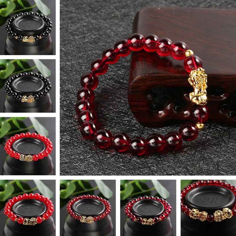 Red garnet lucky hot sale pixiu wealth bracelet