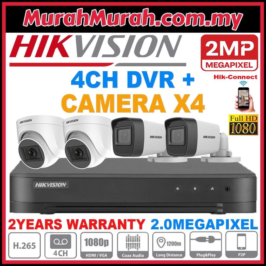 HIK HIKVISION 4-CHANNEL CCTV Full HD 2MP 1080P DVR+Camera