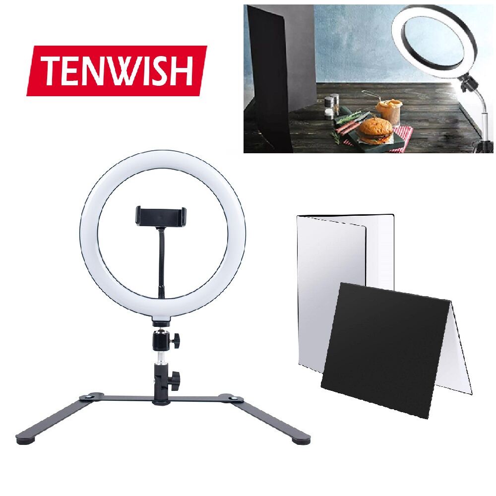 Tenwish 26cm Overhead Shooting Rig Dimmable LED Ring Light with Stand