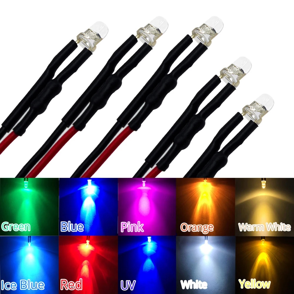 5 Pieces Color DC5V-12V 5mm LED Bulb Pre-Wiring Luminous Diode