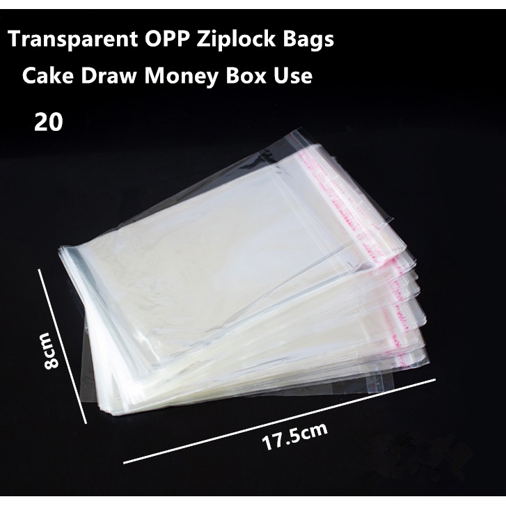 20 Transparent OPP Ziplock Bags Matching Use For Cake Money Box ...
