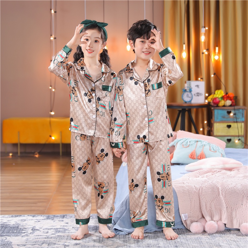 Kids Pyjamas Boy Girl Satin Silk Long Sleeve Winnie the Pooh Printing ...