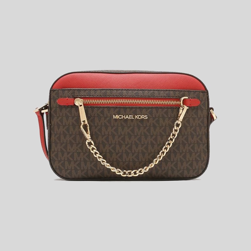 Michael Kors Large East West Zip Chain Crossbody In Signature Flame ...