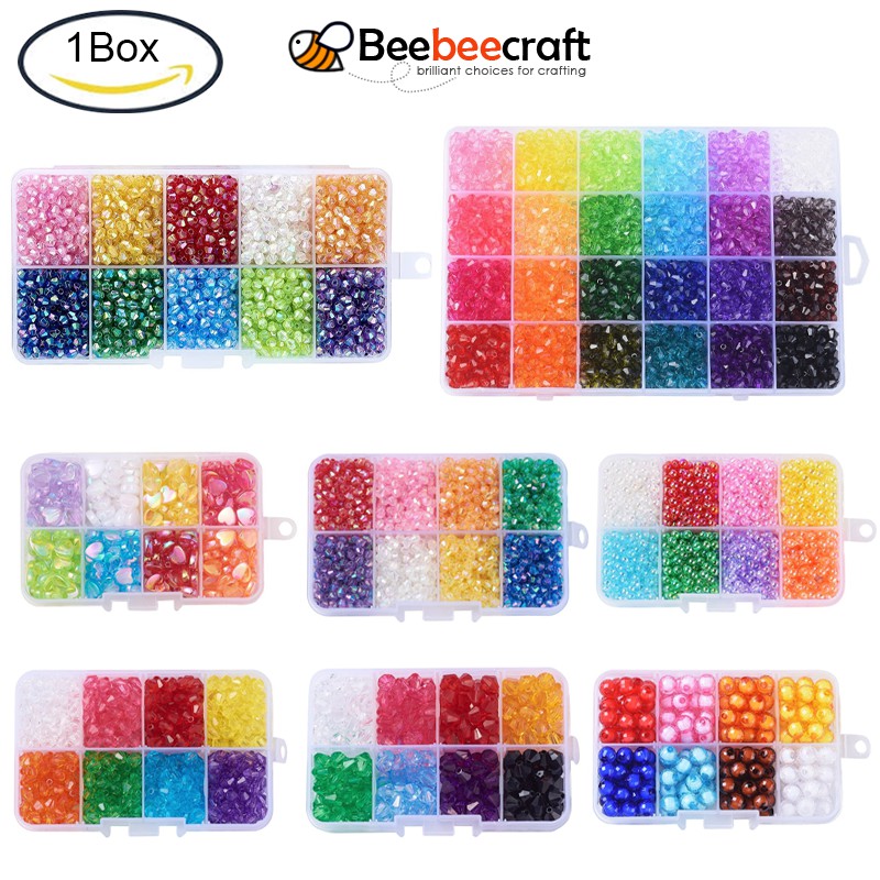 Beebeecraft 1 Box Transparent Acrylic Beads Bicone Faceted Mixed Color ...