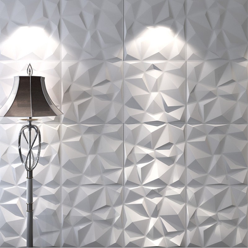 3D Wall Panel Matt White Diamond & Wave Classical Design Durable Solid ...