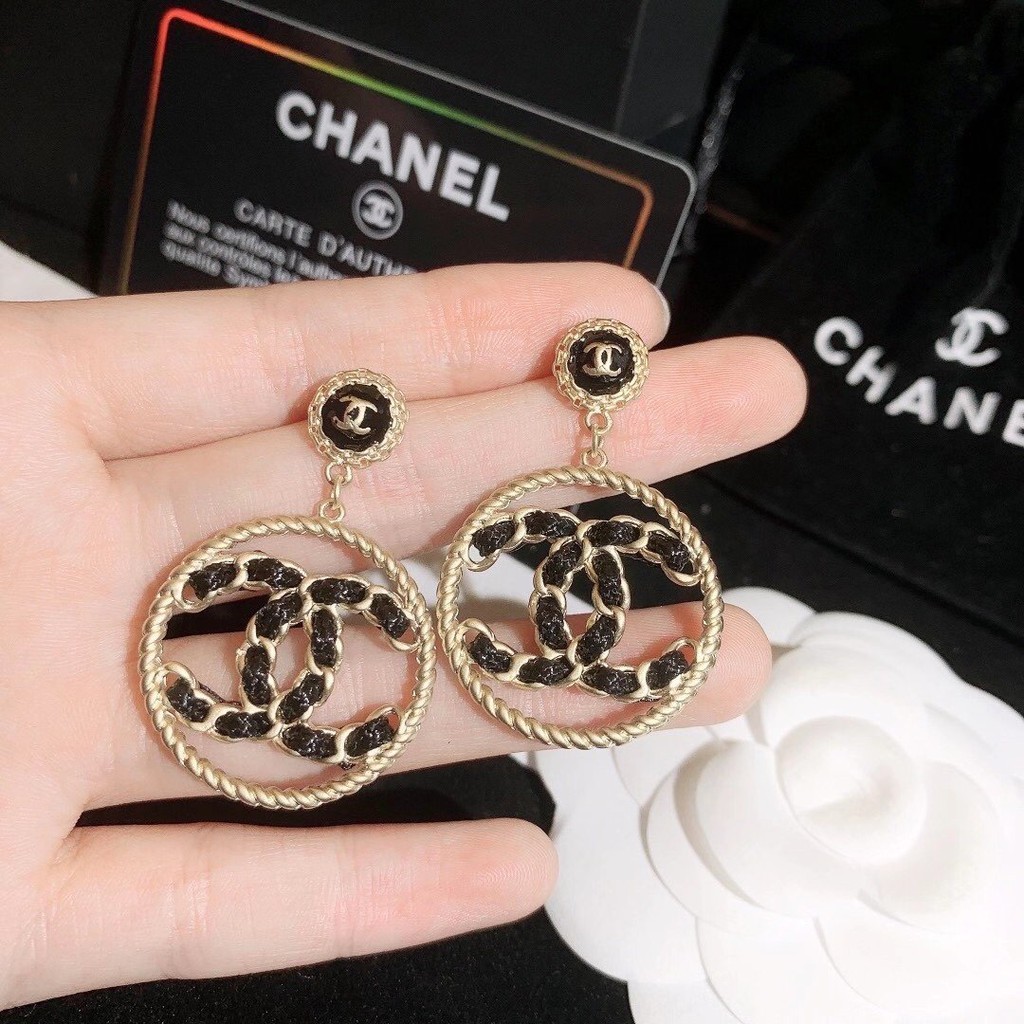 Gold chanel drop earrings sale