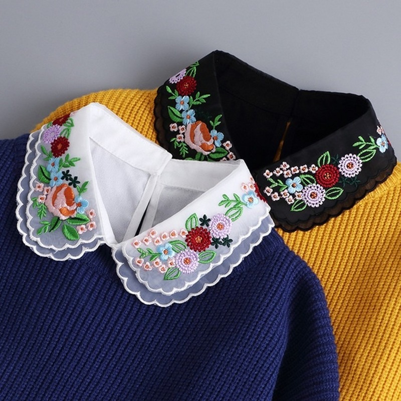 Fashion Detachable Lapel Fake Shirt Collar/ Simple White Black Half Collar/ Women Dickey Blouse Peter False Collar/ Color Embroidered Fake Shirt Collar/ Button Shirt Clothing Accessories