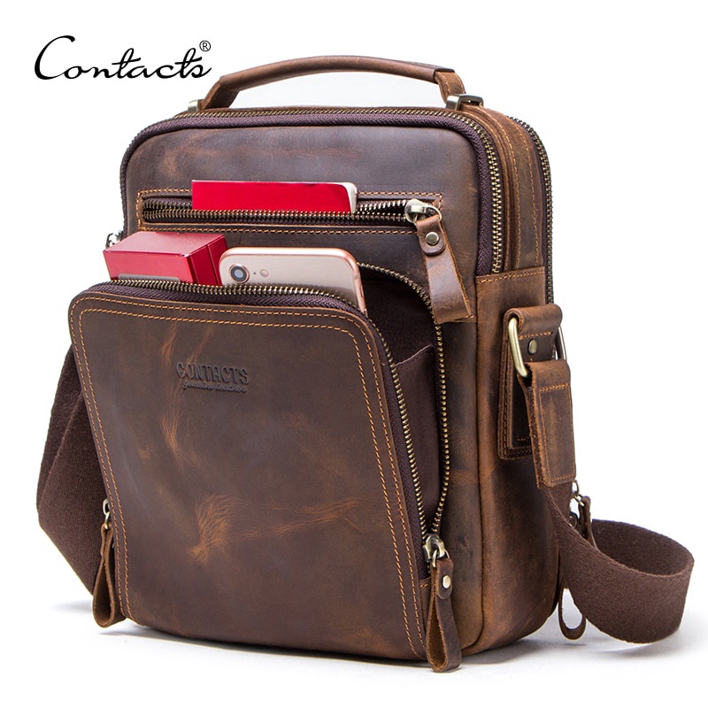 CONTACT'S crazy horse leather men's shoulder bag vintage messenger bags ...