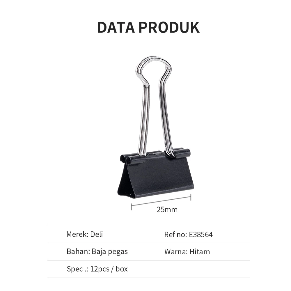 Deli Binder Clip  25Mm bebas karat dilapisi oleh eletroforesis (111) E38564 - Gambar 3