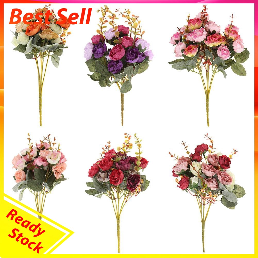 New 21 Heads/Bouquet Silk Rose European Style Artificial Flower Bouquet ...