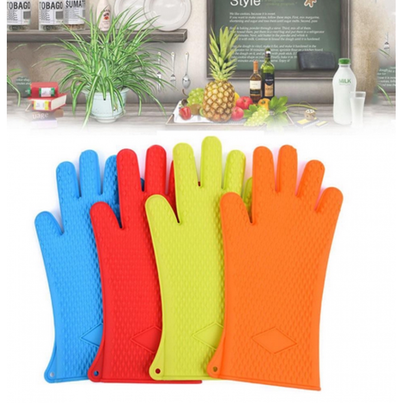 Kitchen gloves oven pot rack barbecue heat-resistant cooking silicone ...