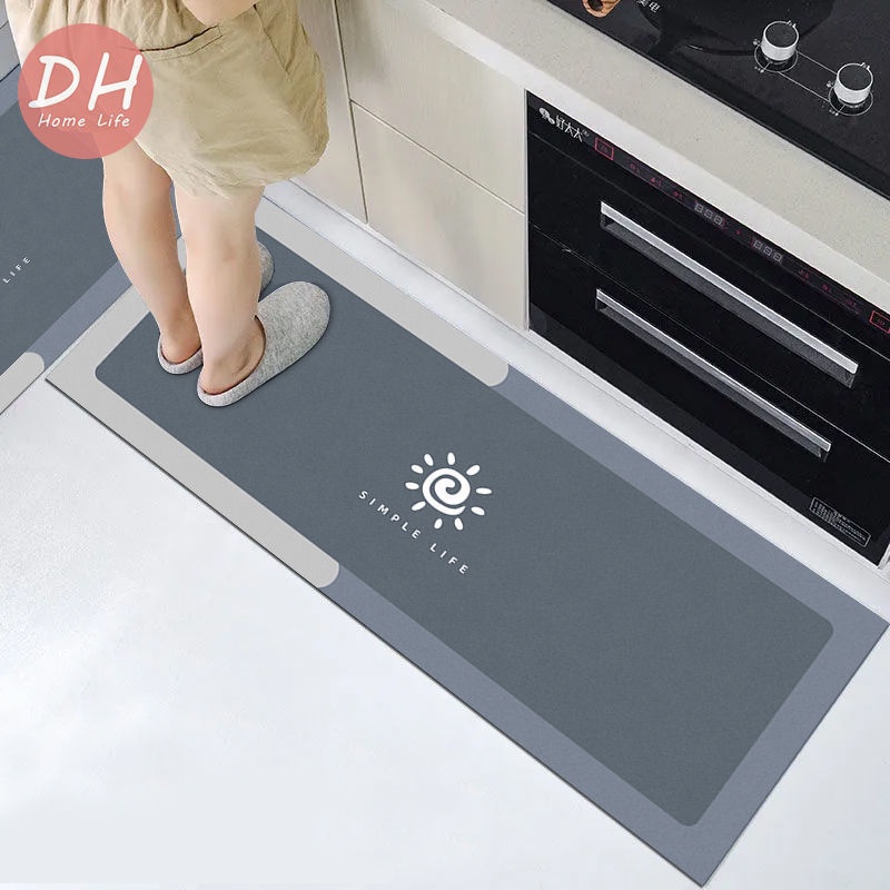 [DH Life] Simple Kitchen Long Rug Anti Slip Gray Diatomite Mat Highly