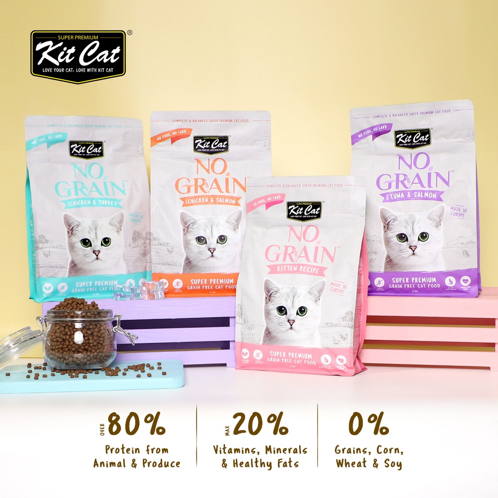 Kit Cat No Grain Dry Cat Food (1kg) | Complete & Balanced Diet, Small ...