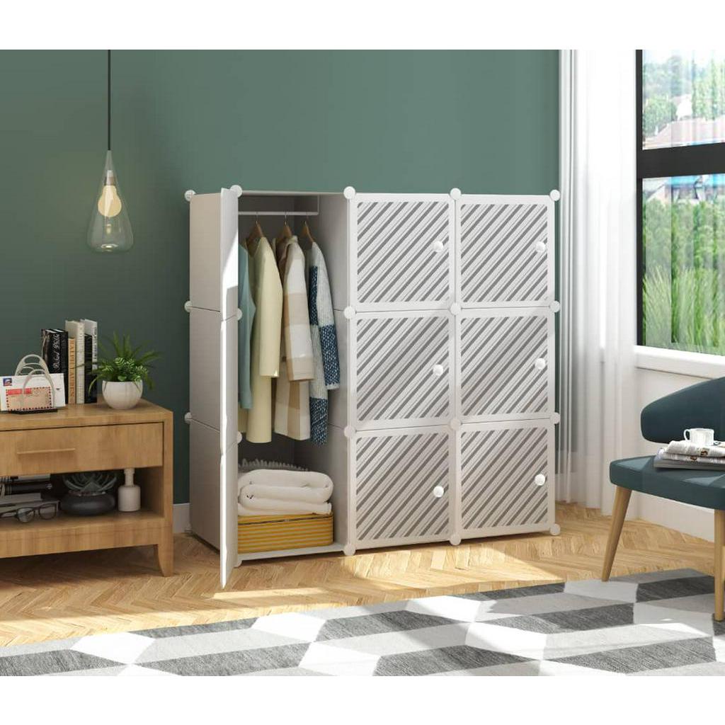 LINE WHITE 9C DIY Rack Storage Cabinet Wardrobe With Almari Hanger ...