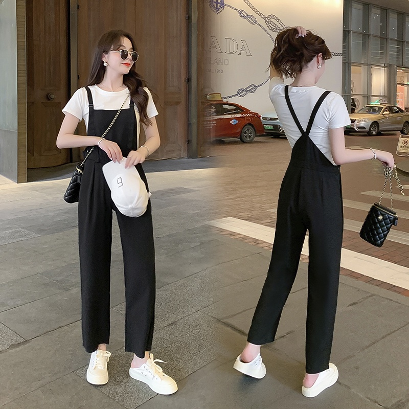 Suspender wide leg pants two-piece suit new style Korean loose