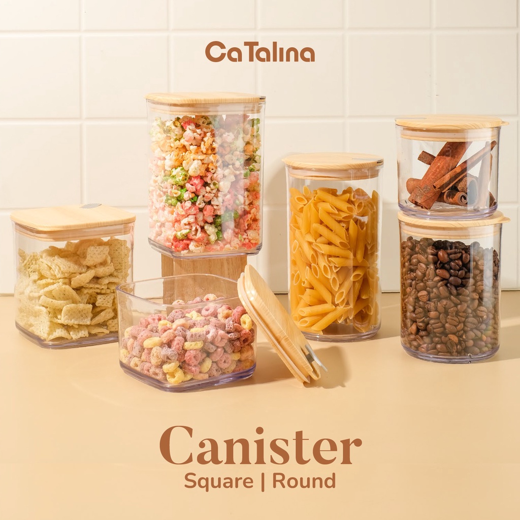 Toples Plastik Kedap Udara Tutup Motif Kayu Wadah Tempat Penyimpan Makanan Food Snack Container Aesthetic