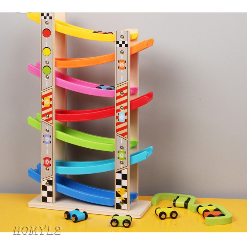 Wooden Track Ramp & 8 Mini Cars Vehicle Playset - Educational Toy ...