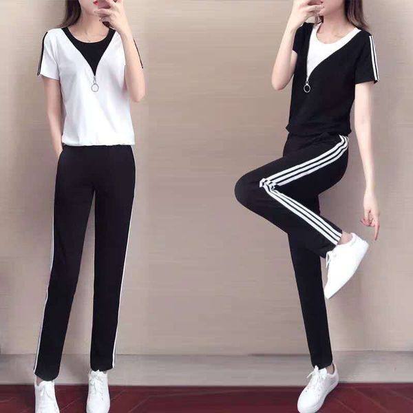 Leisure Sports Suit Women Summer 2022 New Fashion Zipper Loose Short Sleeve Two-piece Set