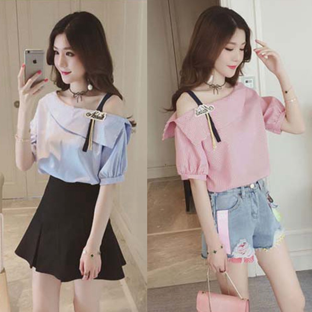 Women Striped Blouse Elegant Strapless Off Shoulder Clothing
