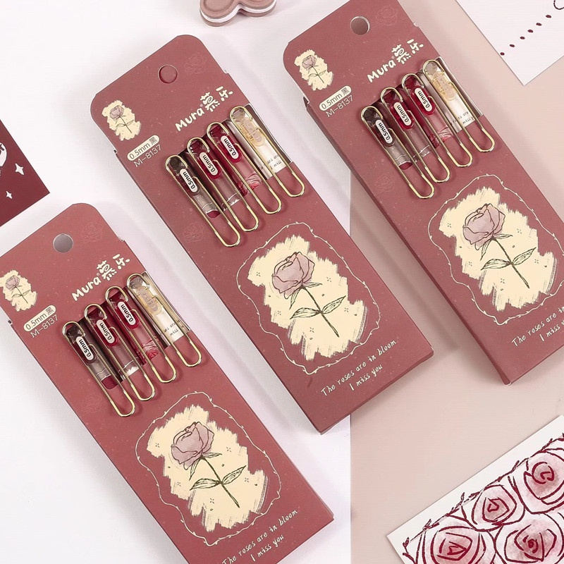 New Design Rose Gel Pens Set Flower Design 1/4pcs 0.5mm Ballpoint Black